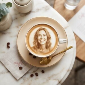 Selfie latte with a portrait printed on the milk foam