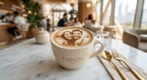 Couple portrait printed on latte foam