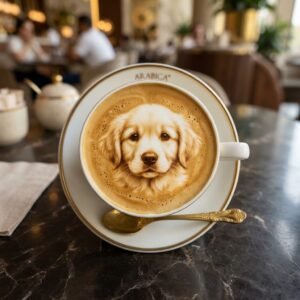Pet portrait printed on cappuccino foam