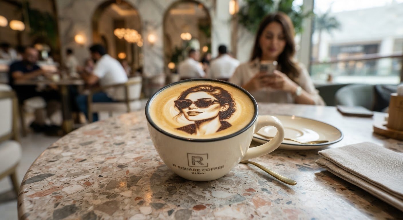 Selfie latte with portrait printed on crema at Are Square Coffee, Amaya Mall